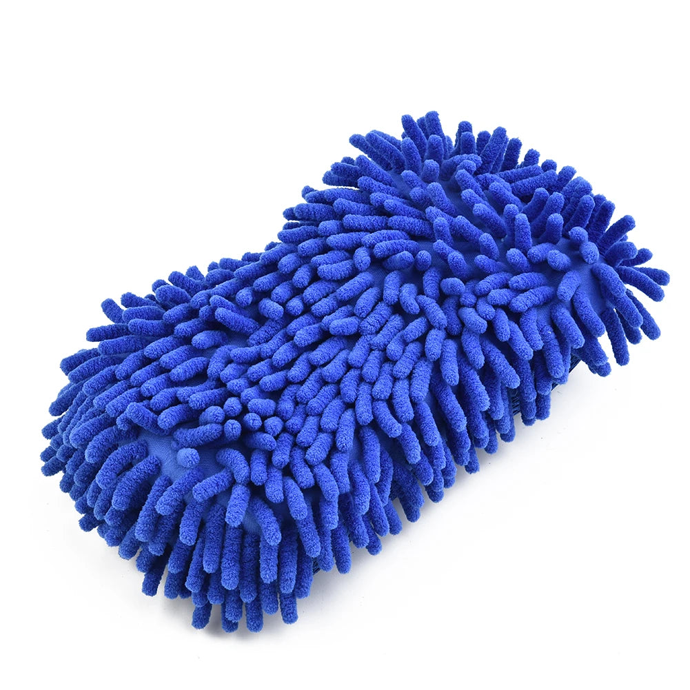 Blue Microfiber Chenille Car Wash Sponge & Glove