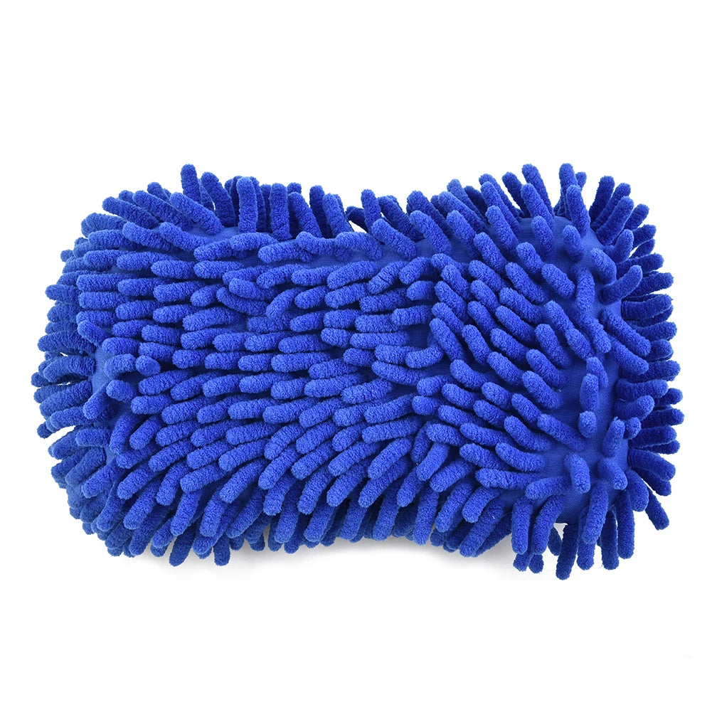 Blue Microfiber Chenille Car Wash Sponge & Glove