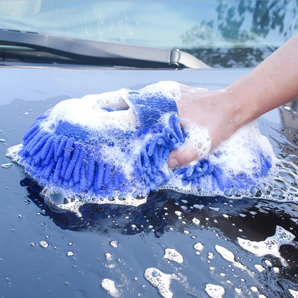 Blue Microfiber Chenille Car Wash Sponge & Glove