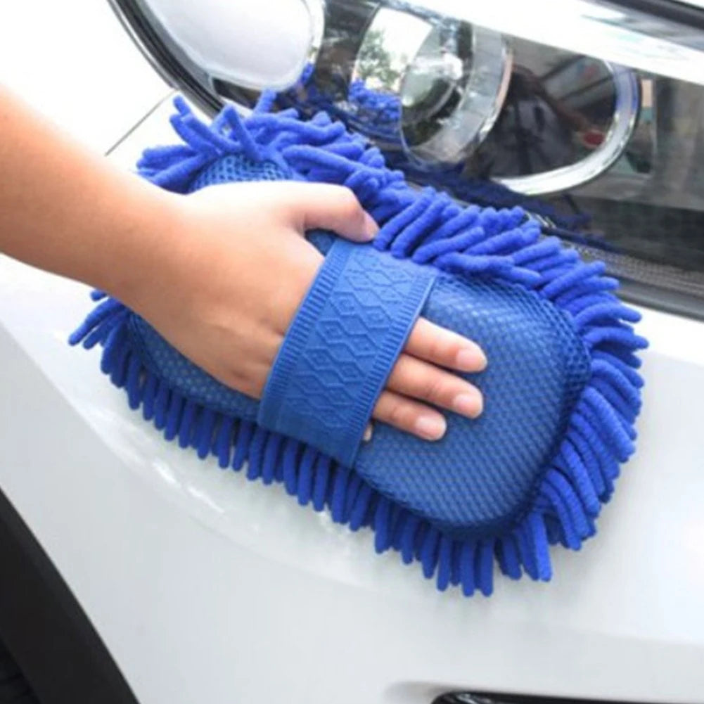 Blue Microfiber Chenille Car Wash Sponge & Glove