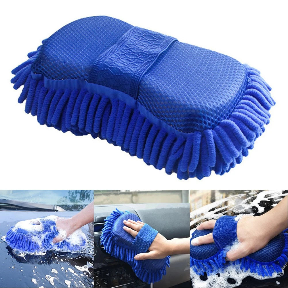 Blue Microfiber Chenille Car Wash Sponge & Glove