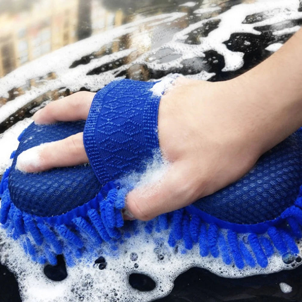 Blue Microfiber Chenille Car Wash Sponge & Glove