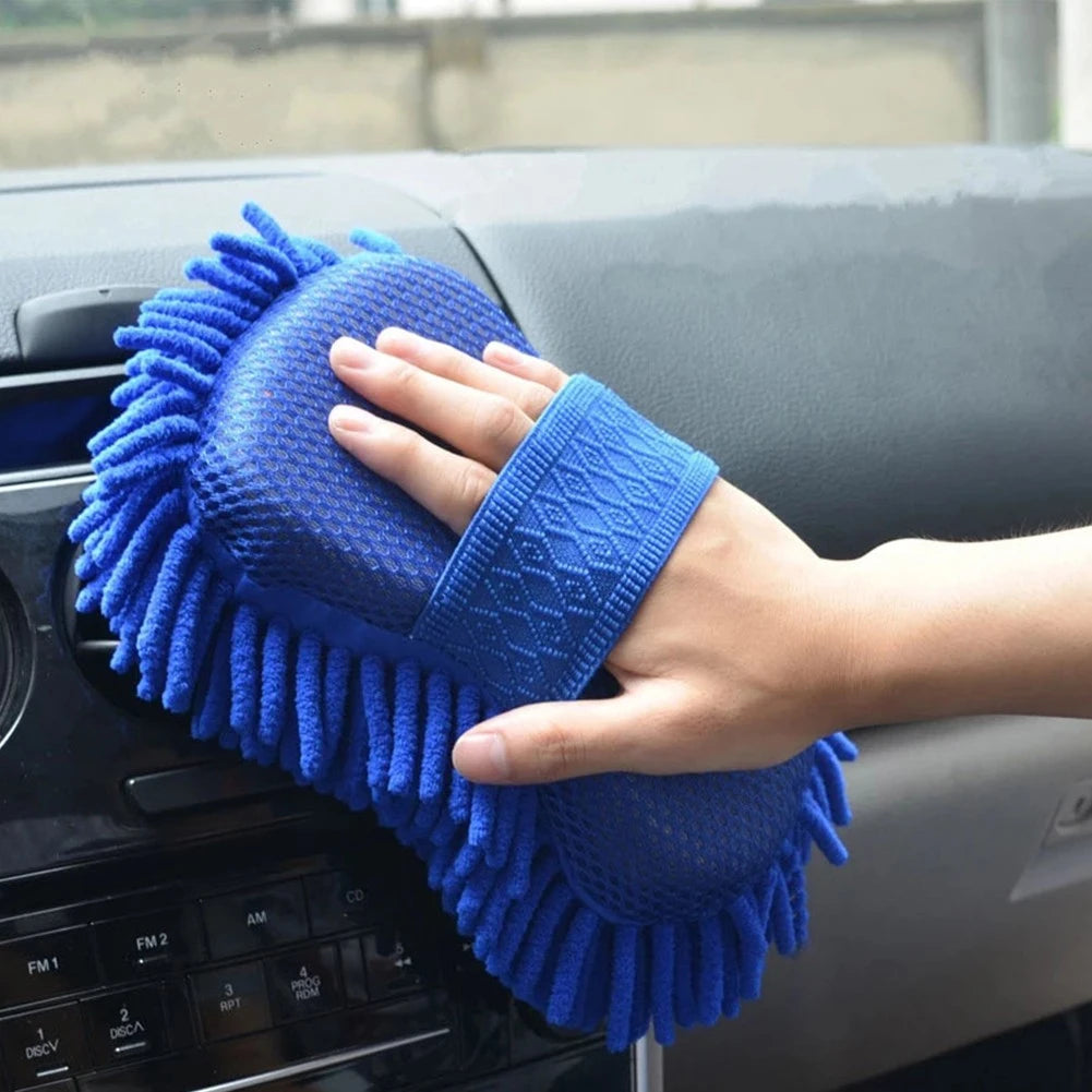 Blue Microfiber Chenille Car Wash Sponge & Glove