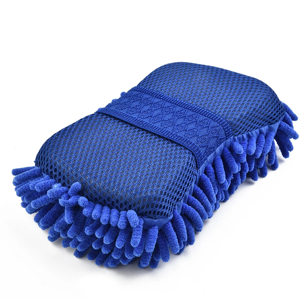 Blue Microfiber Chenille Car Wash Sponge & Glove